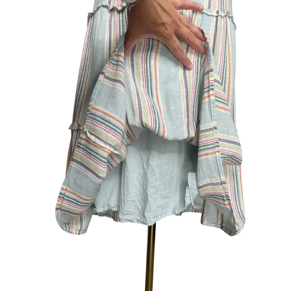 Rails Amellia Rainbow Stripe Tiered Linen Blend Midi Dress Size XS Boho Resort